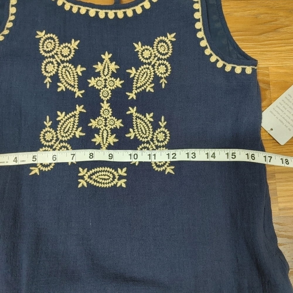 THML Navy Embroidered Sleeveless Tunic Top Medium - Picture 4 of 13